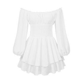 Fashion Solid Color Off-neck Pleated Ruffled Stitching Long Sleeve Casual Jumpsuit